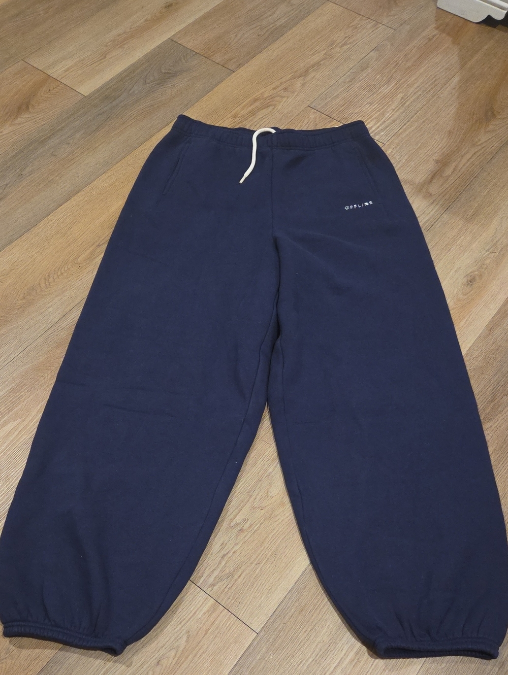 aerie Navy Blue Cropped Jogger Sweatpants with White Drawstring
